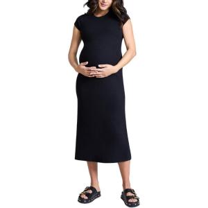 imageMotherhood Maternity Womens Raglan Sleeve Rib Knit Midi Pregnancy Bodycon DressBlack
