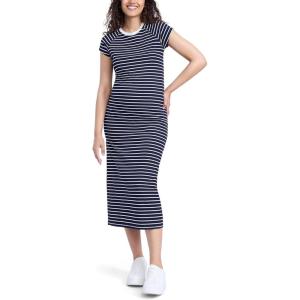 imageMotherhood Maternity Womens Raglan Sleeve Rib Knit Midi Pregnancy Bodycon DressPeacoat White Stripe