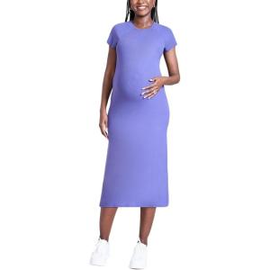 imageMotherhood Maternity Womens Raglan Sleeve Rib Knit Midi Pregnancy Bodycon DressSkipper Blue