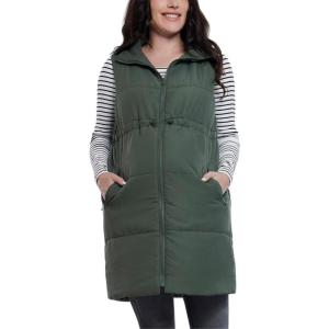 imageMotherhood Maternity Womens Sleeveless Long Pregnancy Puffer Vest with PocketsOlive