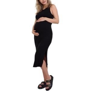 imageMotherhood Maternity Womens Sleeveless Racerback Rib Knit Midi Pregnancy Bodycon DressBlack