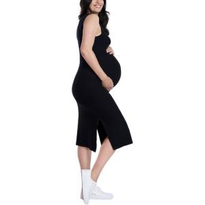 imageMotherhood Maternity Womens Sleeveless Rib Knit Midi Pregnancy Bodycon DressBlack