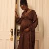 imageMotherhood Maternity Womens Long Sleeve Button Front Midi Pregnancy DressBrown Animal