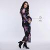 imageMotherhood Maternity Womens Long Sleeve Mesh Turtleneck Maxi Pregnancy Bodycon DressBlack Floral