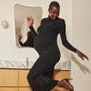 imageMotherhood Maternity Womens Long Sleeve Mesh Turtleneck Maxi Pregnancy Bodycon DressGold Lurex