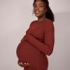 imageMotherhood Maternity Womens Long Sleeve Rib Knit Mini Pregnancy Bodycon DressBrandy Brown