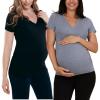 imageMotherhood Maternity Womens Short Sleeve Side Ruched VNeck Pregnancy TShirtBlack  Grey 2 Pack