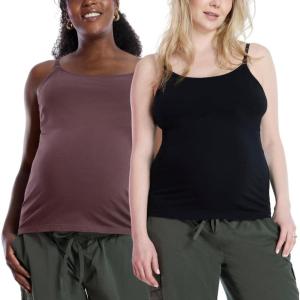 imageMotherhood Maternity Womens Clip Down Nursing Tank Top Cami with Adjustable Straps for Breastfeeding2 PackBlackFrench Roast