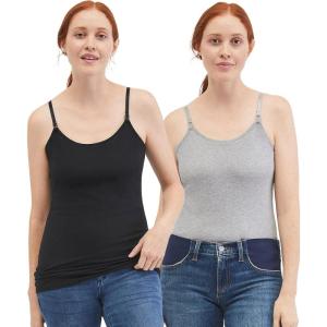 imageMotherhood Maternity Womens Clip Down Nursing Tank Top Cami with Adjustable Straps for Breastfeeding2 PackBlackH Grey
