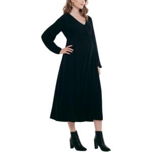 imageMotherhood Maternity Womens Long Sleeve Button Front Midi Pregnancy DressBlack
