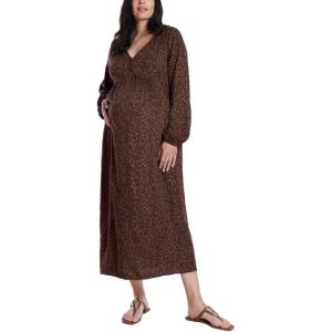imageMotherhood Maternity Womens Long Sleeve Button Front Midi Pregnancy DressBrown Animal
