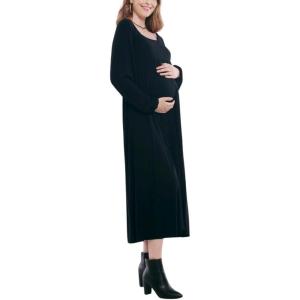 imageMotherhood Maternity Womens Long Sleeve Empire Waist Maxi Pregnancy DressBlack