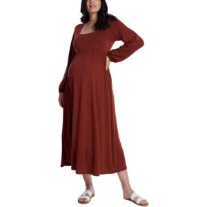 imageMotherhood Maternity Womens Long Sleeve Empire Waist Maxi Pregnancy DressBrandy Brown