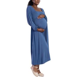 imageMotherhood Maternity Womens Long Sleeve Empire Waist Maxi Pregnancy DressVintage Indigo