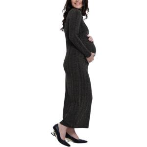 imageMotherhood Maternity Womens Long Sleeve Mesh Turtleneck Maxi Pregnancy Bodycon DressGold Lurex