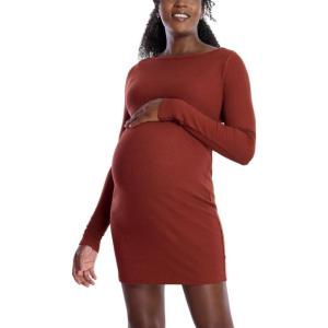 imageMotherhood Maternity Womens Long Sleeve Rib Knit Mini Pregnancy Bodycon DressBrandy Brown