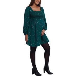 imageMotherhood Maternity Womens Long Sleeve Smocked Babydoll Mini DressTeal Ditsy