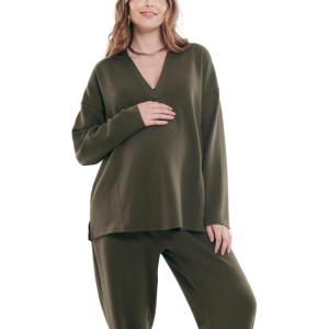 imageMotherhood Maternity Womens Long Sleeve VNeck Scuba Pullover Nursing HoodieDeep Depths