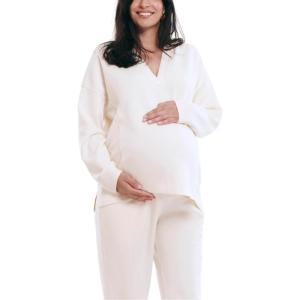 imageMotherhood Maternity Womens Long Sleeve VNeck Scuba Pullover Nursing HoodieWinter White