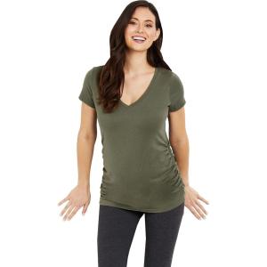 imageMotherhood Maternity Womens Short Sleeve Side Ruched VNeck Pregnancy TShirtOlive