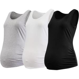 imageMotherhood Maternity Womens Sleeveless Scoop Neck Side Ruched Pregnancy Tank Top3 PackBlackWhiteH Grey