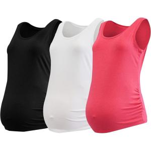 imageMotherhood Maternity Womens Sleeveless Scoop Neck Side Ruched Pregnancy Tank Top3 PackBlackWhiteRose Red