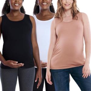 imageMotherhood Maternity Womens Sleeveless Scoop Neck Side Ruched Pregnancy Tank Top3 PackWhiteBlackMocha
