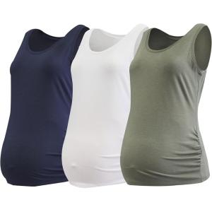 imageMotherhood Maternity Womens Sleeveless Scoop Neck Side Ruched Pregnancy Tank Top3 PackWhiteNavyBeetle