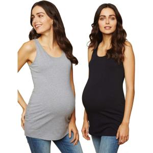 imageMotherhood Maternity Womens Sleeveless Scoop Neck Side Ruched Tank Top 2 ampamp 3 PacksBlack and Grey 2 Pack