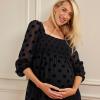 imageMotherhood Maternity Womens Long Sleeve Smocked Babydoll TopBlack