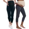 imageMotherhood Maternity Womens Essential Stretch Secret Fit Over The Belly Pregnancy Crop Capri Legging2 PackBlackCharcoal