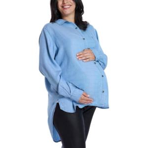 imageMotherhood Maternity Womens Button Down Poplin Long Sleeve Pregnancy ShirtChambray