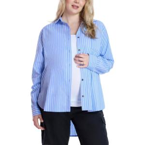 imageMotherhood Maternity Womens Button Down Poplin Long Sleeve Pregnancy ShirtProvence Stripe
