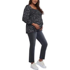 imageMotherhood Maternity Womens Long Sleeve Smocked Babydoll TopBlack Ditsy