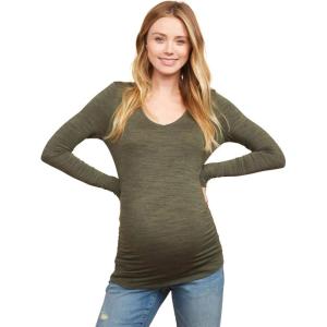 imageMotherhood Maternity Womens Long Sleeve VNeck Side Ruched Tee ShirtBeetle Space Dye