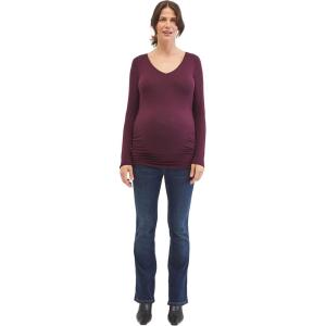 imageMotherhood Maternity Womens Long Sleeve VNeck Side Ruched Tee ShirtBurgundy