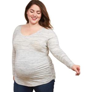 imageMotherhood Maternity Womens Long Sleeve VNeck Side Ruched Tee ShirtGrey Space Dye