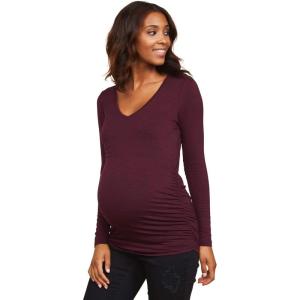 imageMotherhood Maternity Womens Long Sleeve VNeck Side Ruched Tee ShirtRadicchio Space Dye