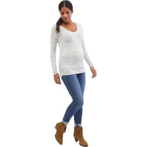 imageMotherhood Maternity Womens Long Sleeve VNeck Side Ruched Tee ShirtSpace Dye Gray