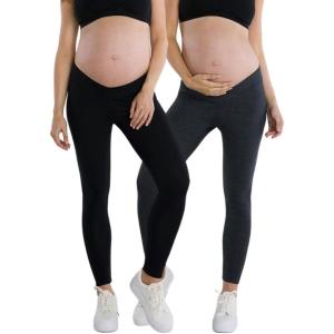 imageMotherhood Maternity Womens Maternity Bump Start 2 Pack Under Belly Casual LeggingsBlack and Grey