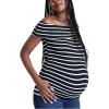 imageMotherhood Maternity Womens OffTheShoulder Rib Knit Pregnancy TopBlackWhite Stripe