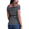 imageMotherhood Maternity Womens OffTheShoulder Rib Knit Pregnancy TopBlackWhite Stripe