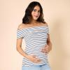 imageMotherhood Maternity Womens OffTheShoulder Rib Knit Pregnancy TopWhiteBlack Stripe