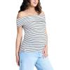 imageMotherhood Maternity Womens OffTheShoulder Rib Knit Pregnancy TopWhiteBlack Stripe