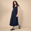 imageMotherhood Maternity Womens Sleeveless Ruffle Shoulder Smocked Maxi Pregnancy DressBlack