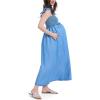 imageMotherhood Maternity Womens Sleeveless Ruffle Shoulder Smocked Maxi Pregnancy DressChambray