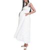 imageMotherhood Maternity Womens Sleeveless Ruffle Shoulder Smocked Maxi Pregnancy DressWhite Clip Dot