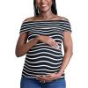 imageMotherhood Maternity Womens OffTheShoulder Rib Knit Pregnancy TopBlackWhite Stripe