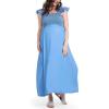 imageMotherhood Maternity Womens Sleeveless Ruffle Shoulder Smocked Maxi Pregnancy DressChambray