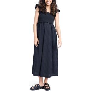 imageMotherhood Maternity Womens Sleeveless Ruffle Shoulder Smocked Maxi Pregnancy DressBlack
